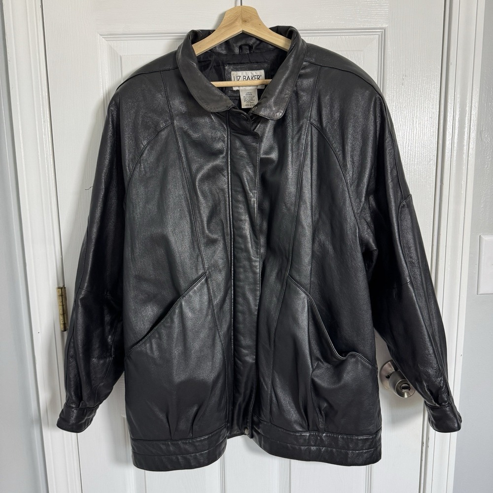Liz Baker Essentials Men's Large Black Genuine Leather Jacket Full Zip